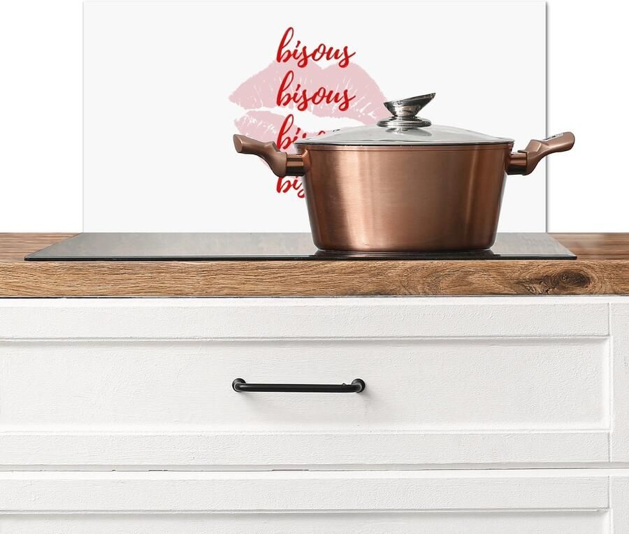 KitchenYeah Spatscherm keuken 60x30 cm Kookplaat achterwand Bisous Lip Wit Rood Muurbeschermer Spatwand fornuis Hoogwaardig aluminium