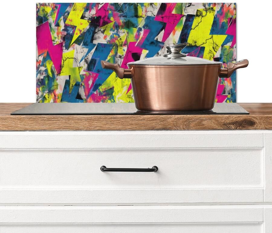 KitchenYeah Spatscherm keuken 70x30 cm Kookplaat achterwand Bliksemschichten Patroon Marmer print Kleuren Muurbeschermer Spatwand fornuis Hoogwaardig aluminium
