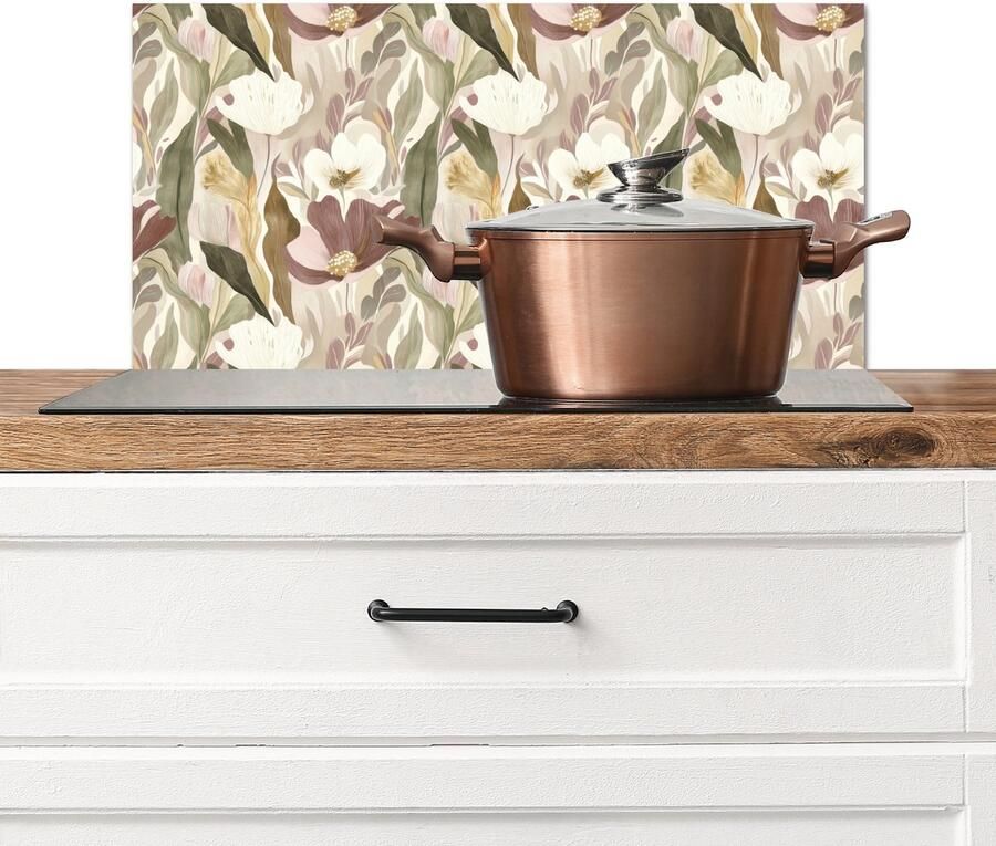 KitchenYeah Spatscherm keuken 70x30 cm Kookplaat achterwand Bloemen Aquarel Kleurrijk Muurbeschermer Spatwand fornuis Hoogwaardig aluminium
