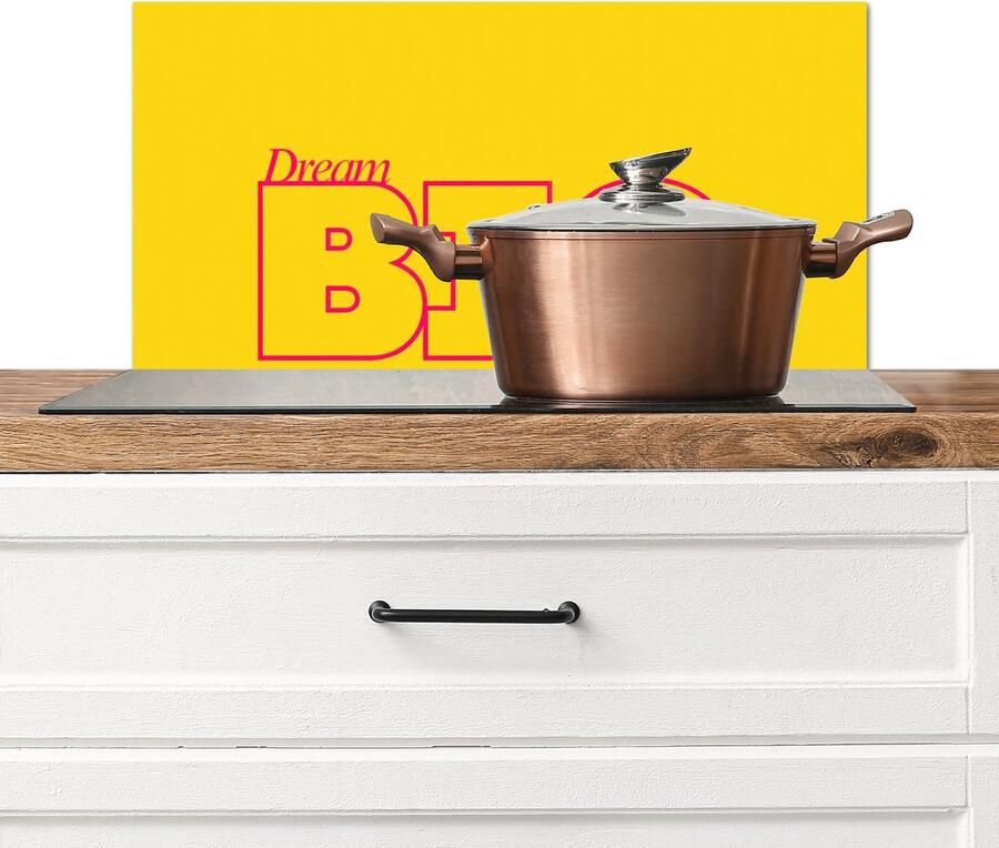KitchenYeah Spatscherm keuken 60x30 cm Kookplaat achterwand Dream big Geel Grafisch Muurbeschermer Spatwand fornuis Hoogwaardig aluminium