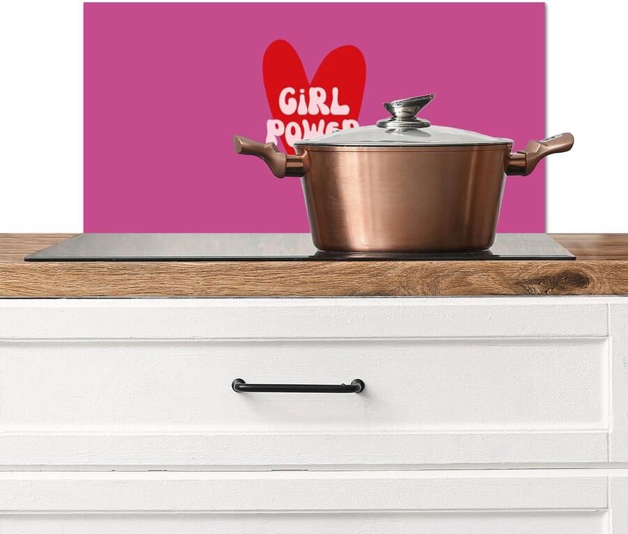 KitchenYeah Spatscherm keuken 70x30 cm Kookplaat achterwand Girl power Hart Roze Rood Muurbeschermer Spatwand fornuis Hoogwaardig aluminium