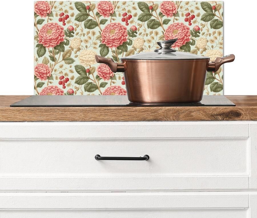 KitchenYeah Spatscherm keuken 60x30 cm Kookplaat achterwand Klassiek Botanisch Veelkleurig Muurbeschermer Spatwand fornuis Hoogwaardig aluminium