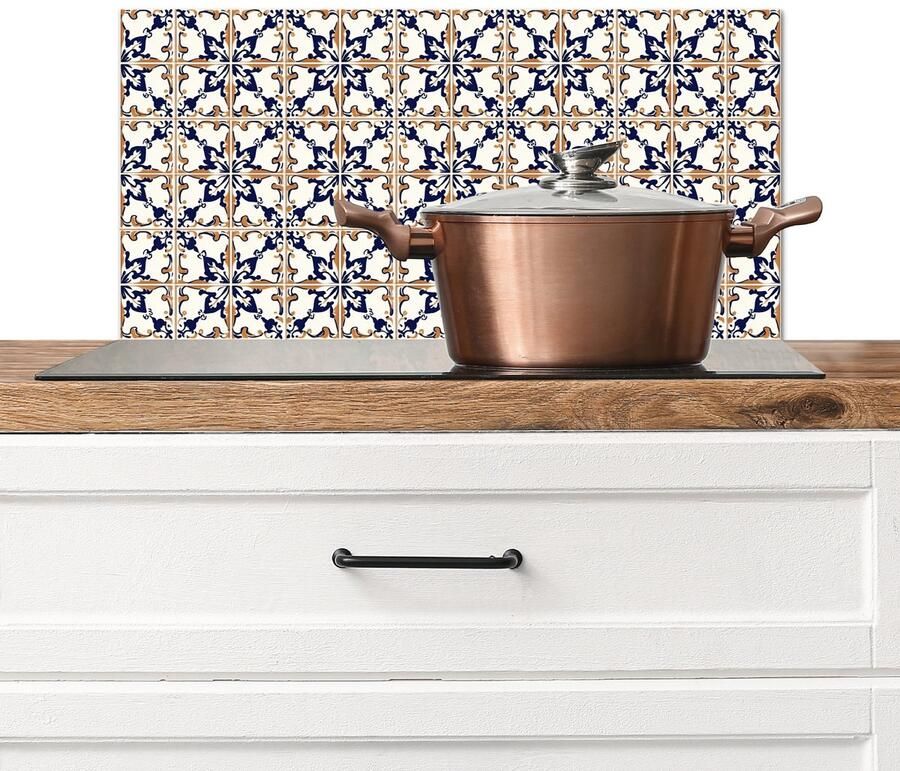 KitchenYeah Spatscherm keuken 70x30 cm Kookplaat achterwand Klassiek Patroon Kleurrijk Muurbeschermer Spatwand fornuis Hoogwaardig aluminium