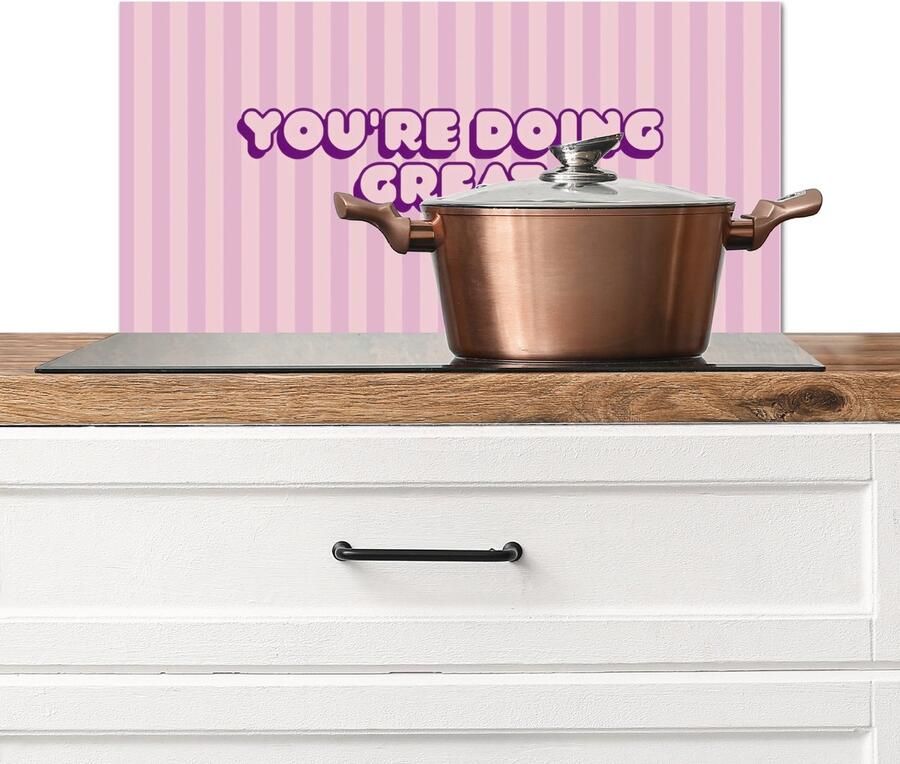 KitchenYeah Spatscherm keuken 70x30 cm Kookplaat achterwand Paars Strepen You're doing great Schaduw Muurbeschermer Spatwand fornuis Hoogwaardig aluminium