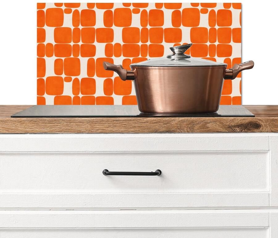 KitchenYeah Spatscherm keuken 70x30 cm Kookplaat achterwand Patroon Retro Oranje Muurbeschermer Spatwand fornuis Hoogwaardig aluminium