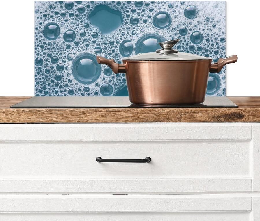KitchenYeah Spatscherm keuken 60x30 cm Kookplaat achterwand Schuim Water Textuur Muurbeschermer Spatwand fornuis Hoogwaardig aluminium