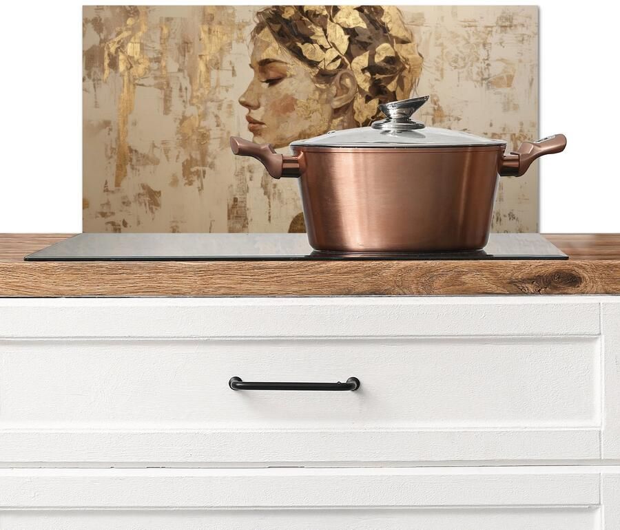 KitchenYeah Spatscherm keuken 70x30 cm Kookplaat achterwand Vrouw Goud Abstract Textuur Muurbeschermer Spatwand fornuis Hoogwaardig aluminium