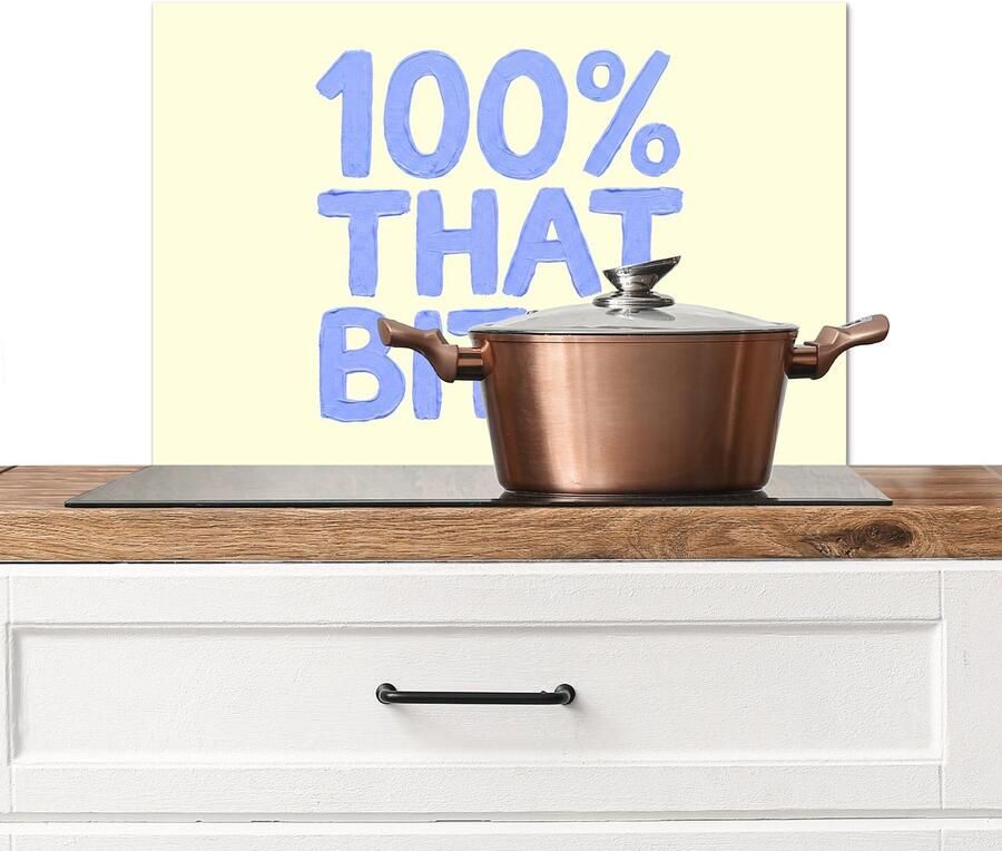 KitchenYeah Spatscherm keuken 60x40 cm Kookplaat achterwand 100% that bitch Blauw Wit Muurbeschermer Spatwand fornuis Hoogwaardig aluminium