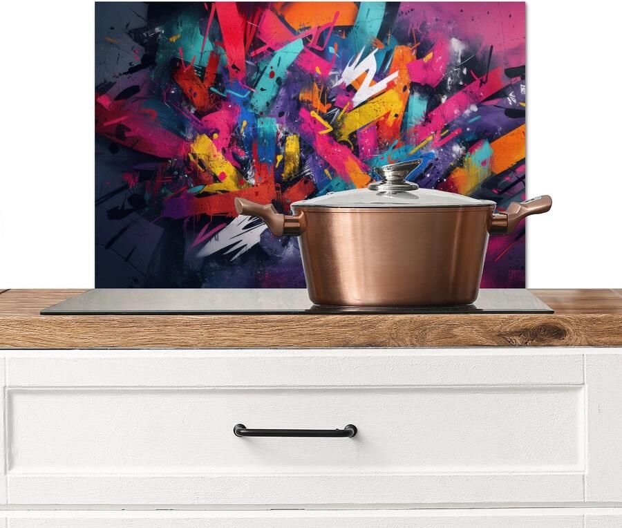 KitchenYeah Spatscherm keuken 60x40 cm Kookplaat achterwand Abstract Explosie Neonkleuren Muurbeschermer Spatwand fornuis Hoogwaardig aluminium