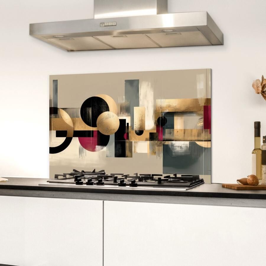 KitchenYeah Spatscherm keuken 60x40 cm Kookplaat achterwand Abstract Vormen Beige Texturen Muurbeschermer Spatwand fornuis Hoogwaardig aluminium