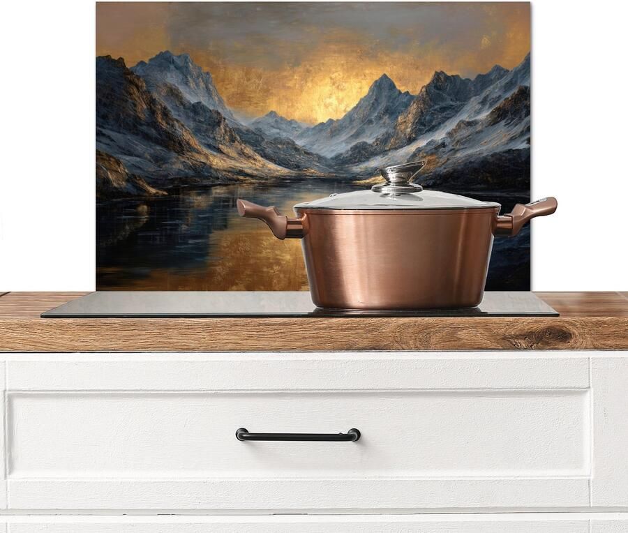 KitchenYeah Spatscherm keuken 60x40 cm Kookplaat achterwand Berglandschap met Gouden Zonsondergang Muurbeschermer Spatwand fornuis Hoogwaardig aluminium