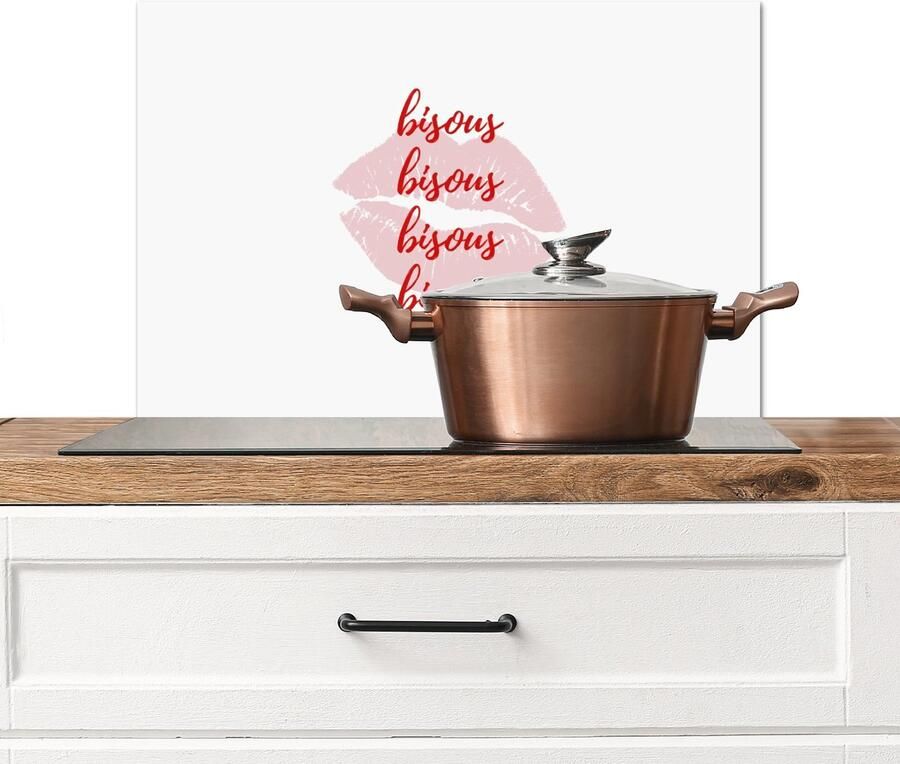 KitchenYeah Spatscherm keuken 60x40 cm Kookplaat achterwand Bisous Lip Wit Rood Muurbeschermer Spatwand fornuis Hoogwaardig aluminium
