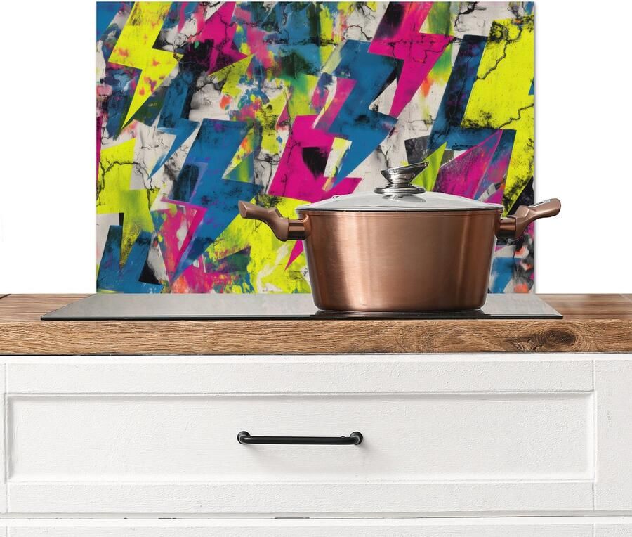 KitchenYeah Spatscherm keuken 60x40 cm Kookplaat achterwand Bliksemschichten Patroon Marmer print Kleuren Muurbeschermer Spatwand fornuis Hoogwaardig aluminium