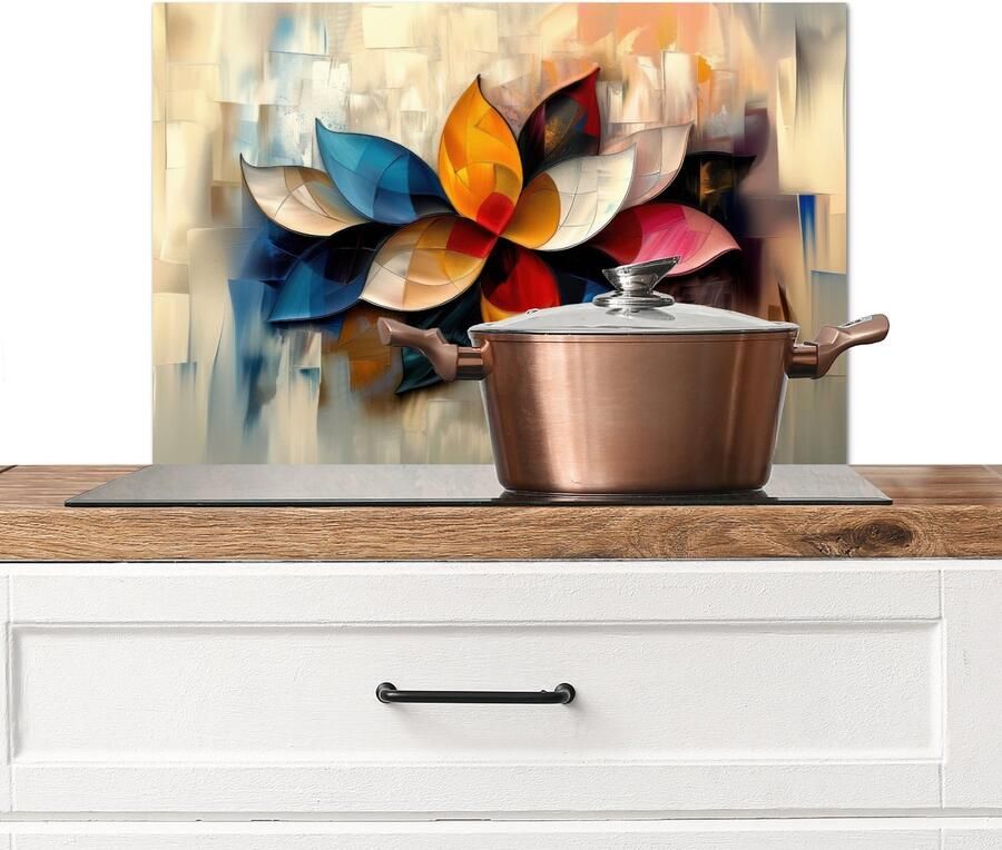 KitchenYeah Spatscherm keuken 60x40 cm Kookplaat achterwand Bloem Abstract Kleurrijk Bladeren Muurbeschermer Spatwand fornuis Hoogwaardig aluminium