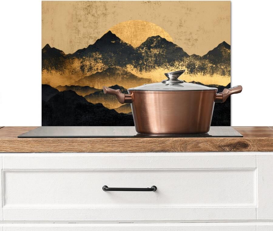 KitchenYeah Spatscherm keuken 60x40 cm Kookplaat achterwand Gouden Bergen bij Maanlicht Muurbeschermer Spatwand fornuis Hoogwaardig aluminium