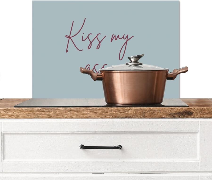 KitchenYeah Spatscherm keuken 60x40 cm Kookplaat achterwand Kiss my ass Lip Blauw Muurbeschermer Spatwand fornuis Hoogwaardig aluminium