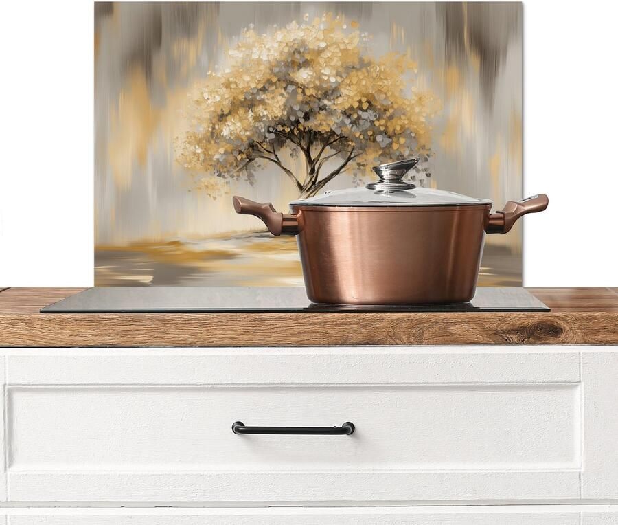 KitchenYeah Spatscherm keuken 60x40 cm Kookplaat achterwand Schilderij Boom Abstract Bladeren Muurbeschermer Spatwand fornuis Hoogwaardig aluminium