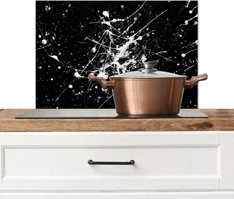 KitchenYeah Spatscherm keuken 60x40 cm Kookplaat achterwand Verfspatten Wit Abstract Explosie Muurbeschermer Spatwand fornuis Hoogwaardig aluminium