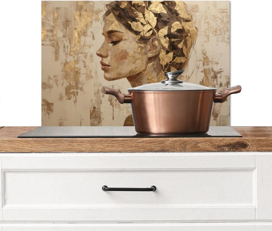 KitchenYeah Spatscherm keuken 60x40 cm Kookplaat achterwand Vrouw Goud Abstract Textuur Muurbeschermer Spatwand fornuis Hoogwaardig aluminium