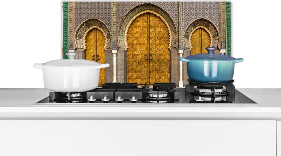 KitchenYeah Spatscherm keuken 70x30 cm Kookplaat achterwand Deuren Architectuur Goud Patronen Muurbeschermer Spatwand fornuis Hoogwaardig aluminium