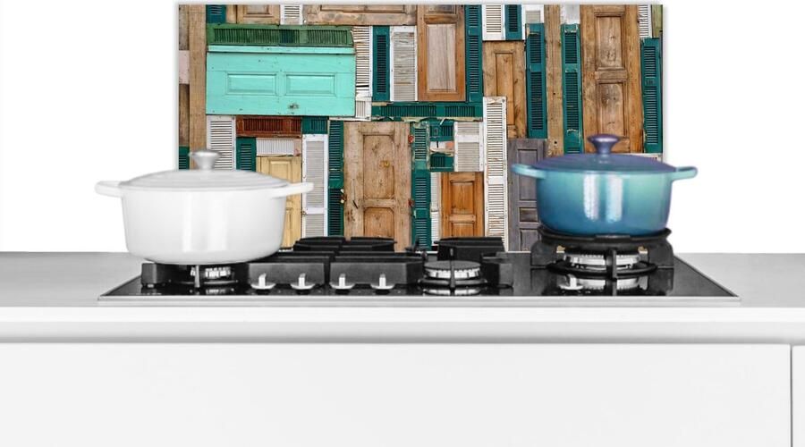 KitchenYeah Spatscherm keuken 70x30 cm Kookplaat achterwand Deuren Architectuur Groen Bruin Antiek Muurbeschermer Spatwand fornuis Hoogwaardig aluminium
