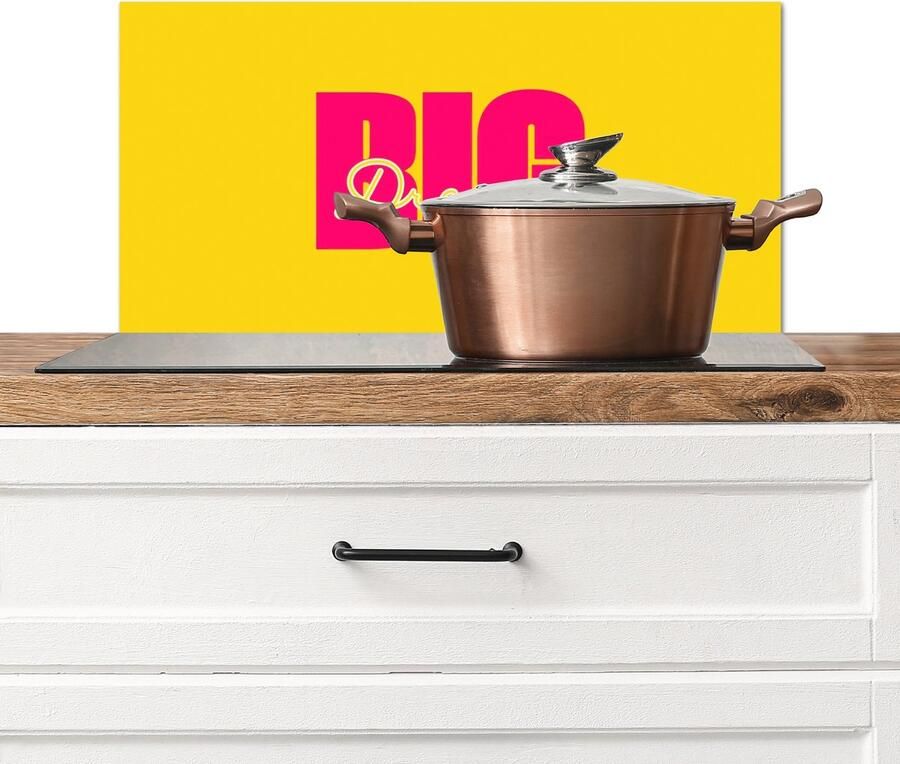 KitchenYeah Spatscherm keuken 70x30 cm Kookplaat achterwand Dream big Geel Roze Muurbeschermer Spatwand fornuis Hoogwaardig aluminium