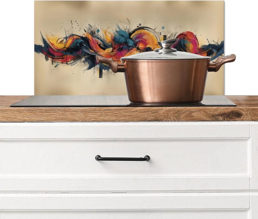 KitchenYeah Spatscherm keuken 60x30 cm Kookplaat achterwand Explosie Kleurrijk Vormen Abstract Muurbeschermer Spatwand fornuis Hoogwaardig aluminium