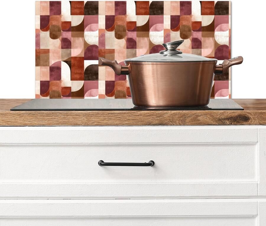 KitchenYeah Spatscherm keuken 60x30 cm Kookplaat achterwand Geometrie Modern Retro Muurbeschermer Spatwand fornuis Hoogwaardig aluminium