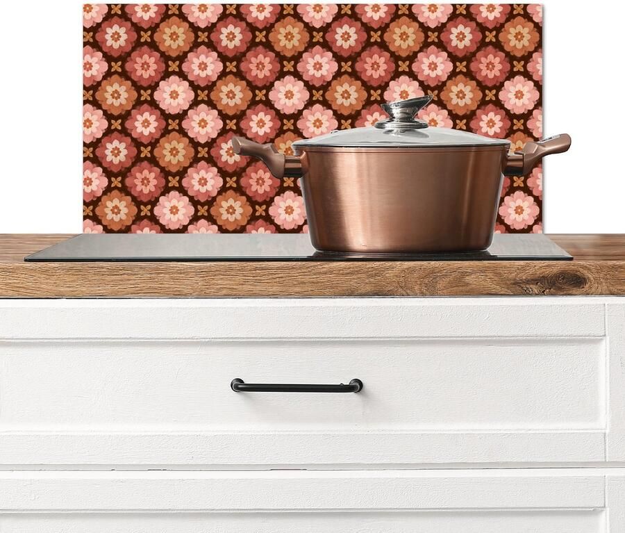 KitchenYeah Spatscherm keuken 60x30 cm Kookplaat achterwand Geometrisch Bloemen Kleurrijk Muurbeschermer Spatwand fornuis Hoogwaardig aluminium