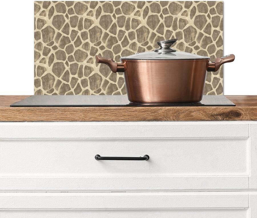 KitchenYeah Spatscherm keuken 60x30 cm Kookplaat achterwand Giraf Patroon Beige Bruin Muurbeschermer Spatwand fornuis Hoogwaardig aluminium