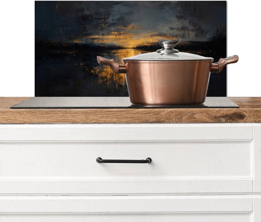 KitchenYeah Spatscherm keuken 70x30 cm Kookplaat achterwand Gouden Reflectie op Water Muurbeschermer Spatwand fornuis Hoogwaardig aluminium