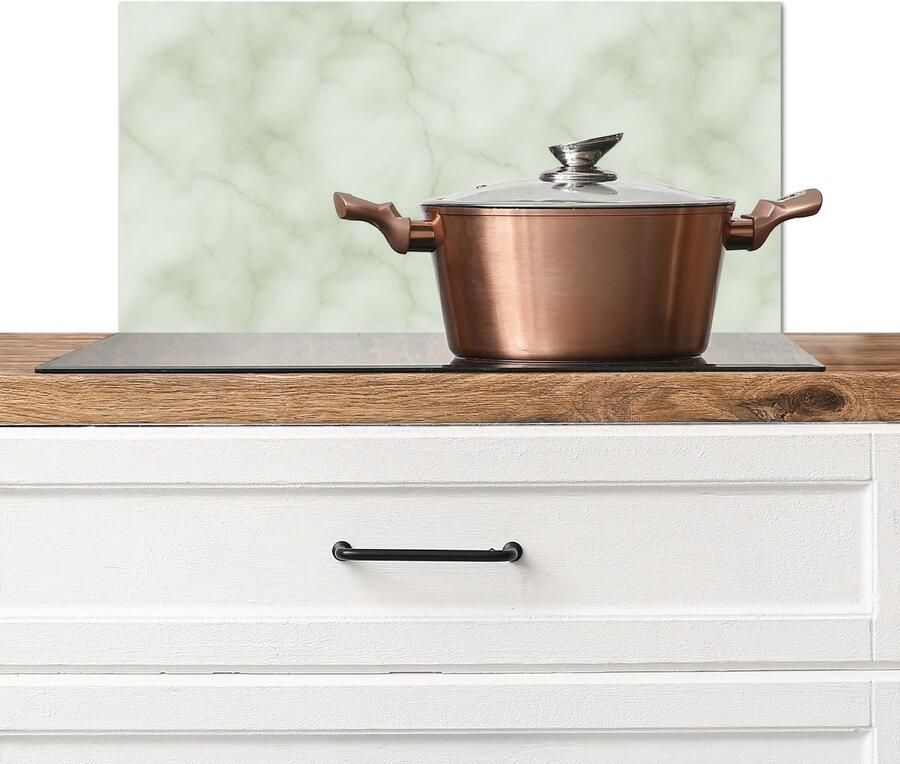 KitchenYeah Spatscherm keuken 70x30 cm Kookplaat achterwand Groen Marmer print Aders Muurbeschermer Spatwand fornuis Hoogwaardig aluminium
