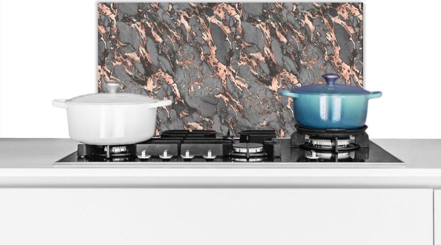 KitchenYeah Spatscherm keuken 70x30 cm Kookplaat achterwand Marmer Rose Grijs Patronen Muurbeschermer Spatwand fornuis Hoogwaardig aluminium Keuken decoratie aanrecht