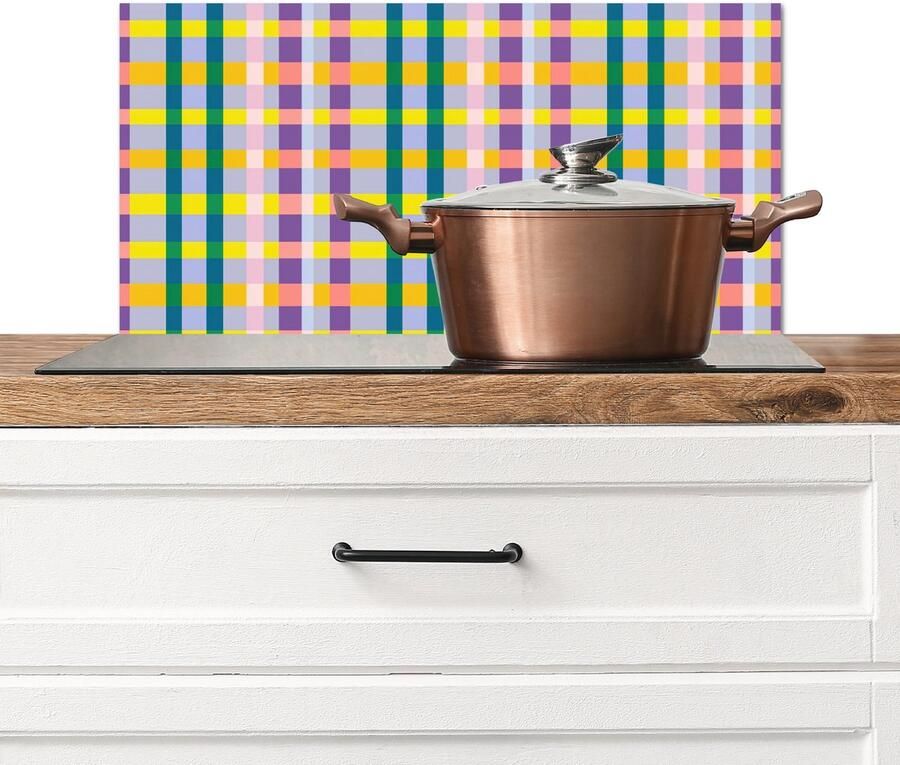 KitchenYeah Spatscherm keuken 60x30 cm Kookplaat achterwand Ruit Patroon Kleurrijk Muurbeschermer Spatwand fornuis Hoogwaardig aluminium