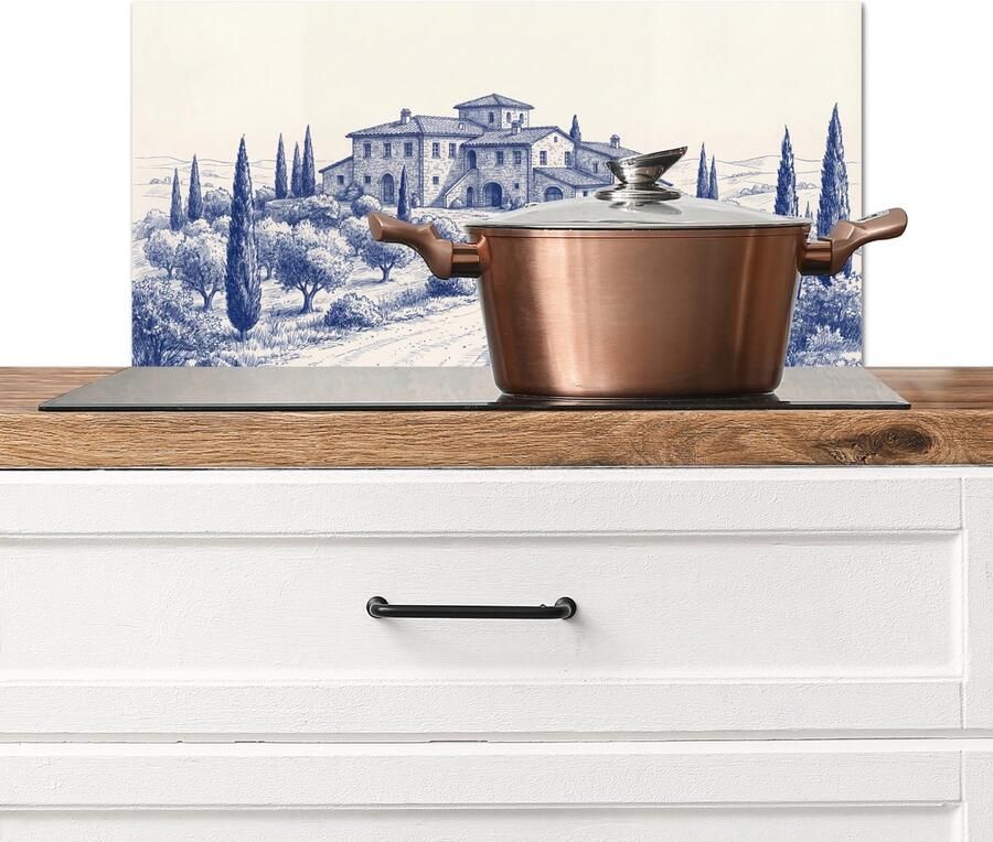 KitchenYeah Spatscherm keuken 70x30 cm Kookplaat achterwand Rustiek Landgoed Blauw Muurbeschermer Spatwand fornuis Hoogwaardig aluminium