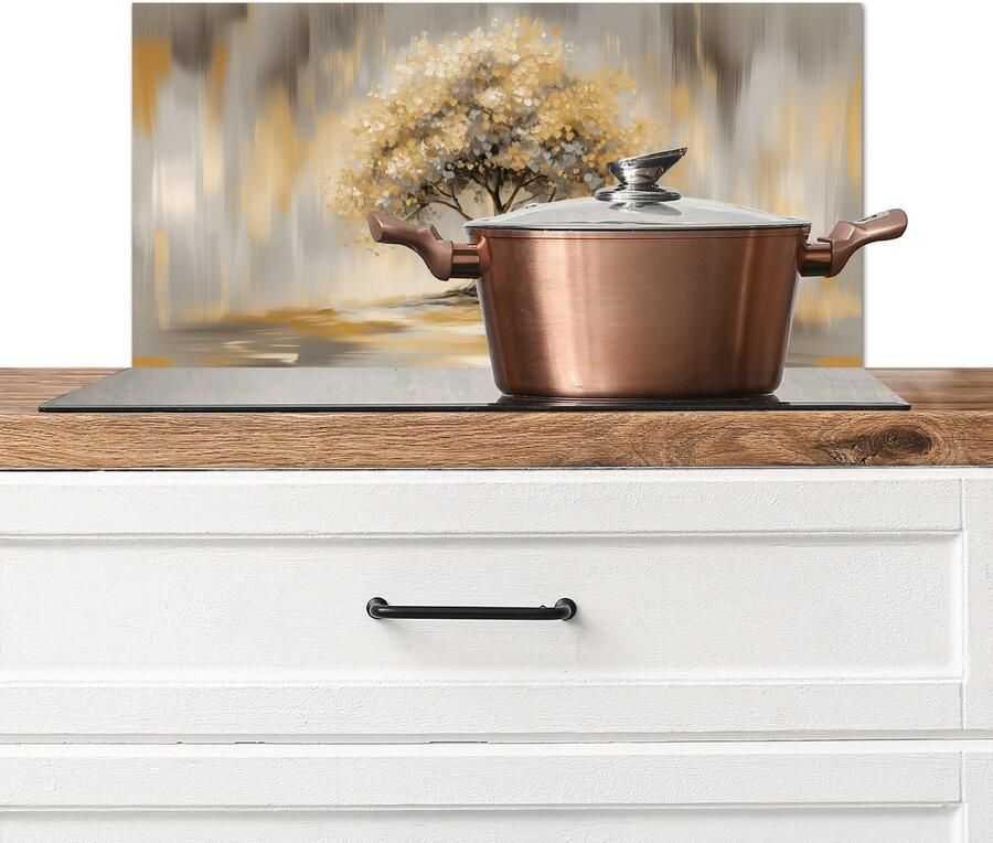KitchenYeah Spatscherm keuken 70x30 cm Kookplaat achterwand Schilderij Boom Abstract Bladeren Muurbeschermer Spatwand fornuis Hoogwaardig aluminium
