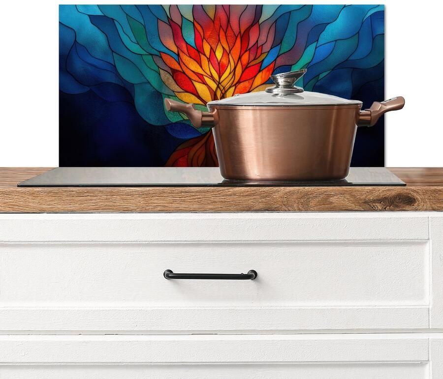 KitchenYeah Spatscherm keuken 70x30 cm Kookplaat achterwand Sierglas Boom Rood Vlakken Muurbeschermer Spatwand fornuis Hoogwaardig aluminium