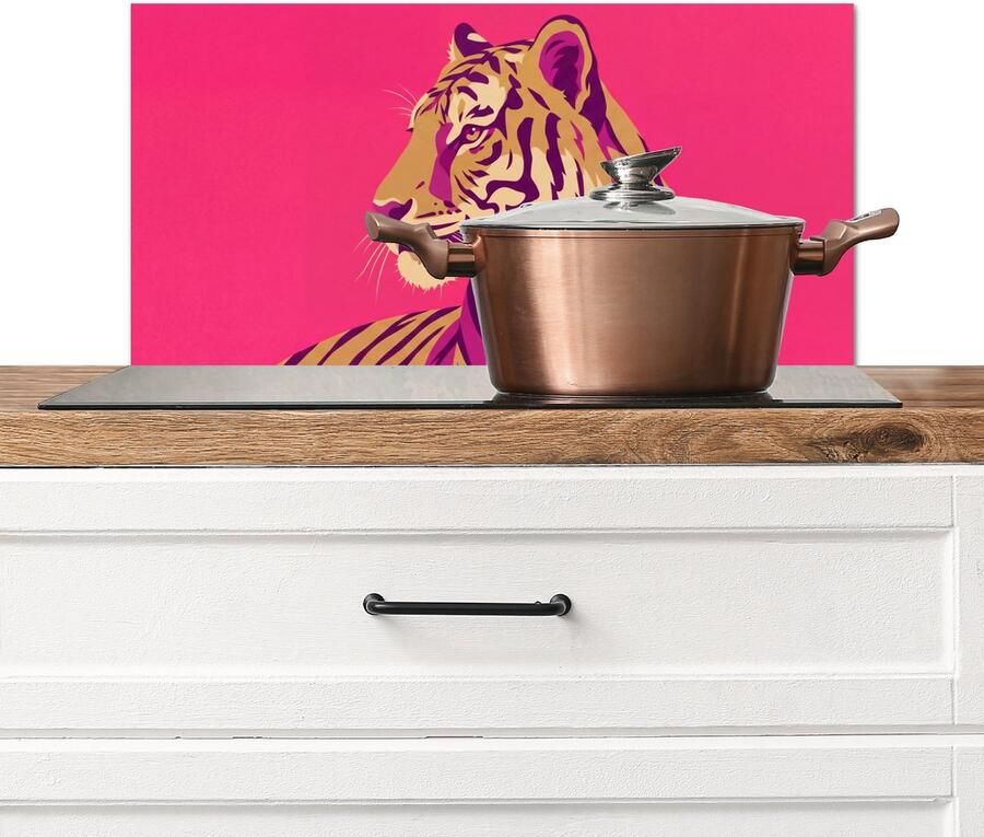 KitchenYeah Spatscherm keuken 70x30 cm Kookplaat achterwand Tijger Modern Neon Muurbeschermer Spatwand fornuis Hoogwaardig aluminium