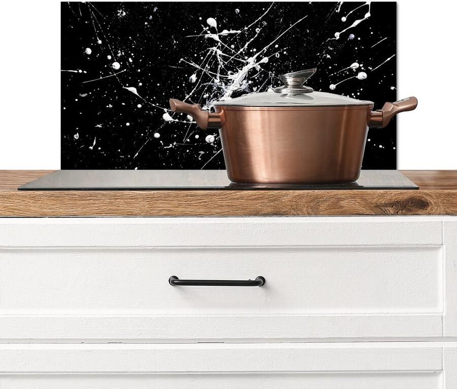 KitchenYeah Spatscherm keuken 70x30 cm Kookplaat achterwand Verfspatten Wit Abstract Explosie Muurbeschermer Spatwand fornuis Hoogwaardig aluminium