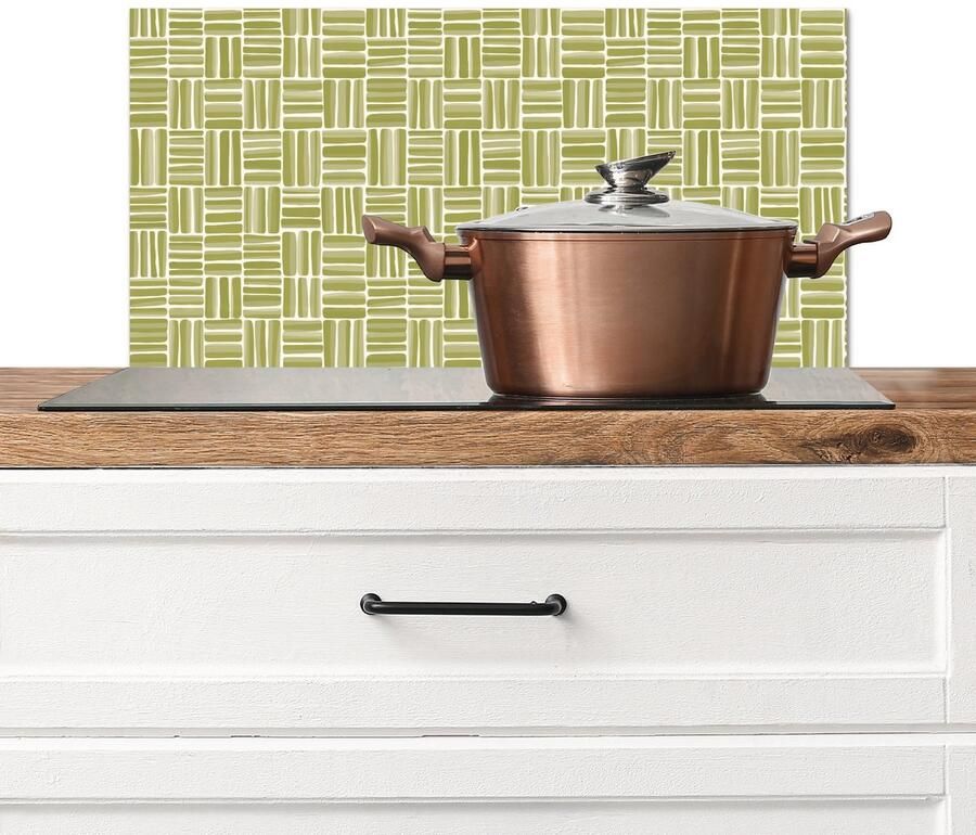 KitchenYeah Spatscherm keuken 70x30 cm Kookplaat achterwand Vlecht Patroon Groen Muurbeschermer Spatwand fornuis Hoogwaardig aluminium