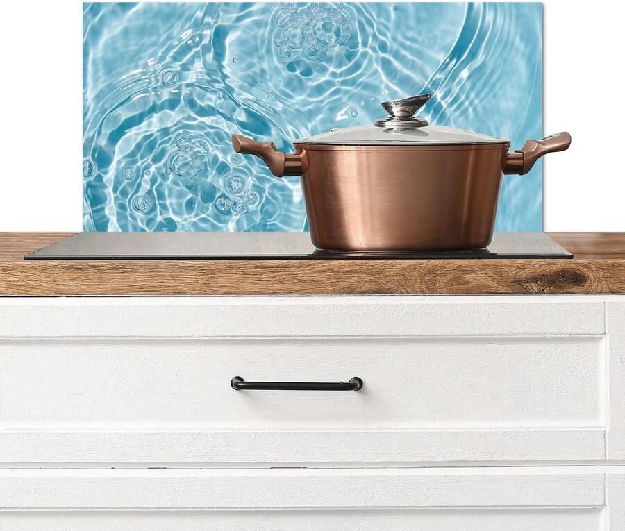 KitchenYeah Spatscherm keuken 70x30 cm Kookplaat achterwand Water Blauw bubbels Muurbeschermer Spatwand fornuis Hoogwaardig aluminium