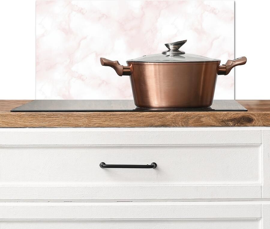 KitchenYeah Spatscherm keuken 60x30 cm Kookplaat achterwand Wolkenstructuur Roze Marmer print Muurbeschermer Spatwand fornuis Hoogwaardig aluminium