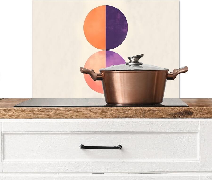 KitchenYeah Spatscherm keuken 70x50 cm Kookplaat achterwand Abstract Cirkels Paars Muurbeschermer Spatwand fornuis Hoogwaardig aluminium