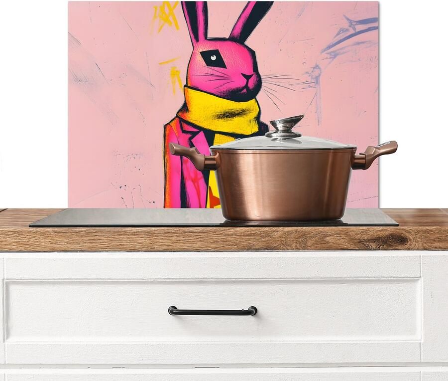 KitchenYeah Spatscherm keuken 70x50 cm Kookplaat achterwand Abstract Konijn Sjaal Geel Muurbeschermer Spatwand fornuis Hoogwaardig aluminium