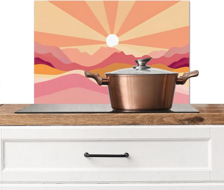 KitchenYeah Spatscherm keuken 70x50 cm Kookplaat achterwand Bergen Abstract Zonnestralen Roze Muurbeschermer Spatwand fornuis Hoogwaardig aluminium