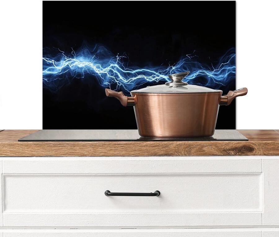 KitchenYeah Spatscherm keuken 70x50 cm Kookplaat achterwand Bliksemflits Blauw Energie Muurbeschermer Spatwand fornuis Hoogwaardig aluminium