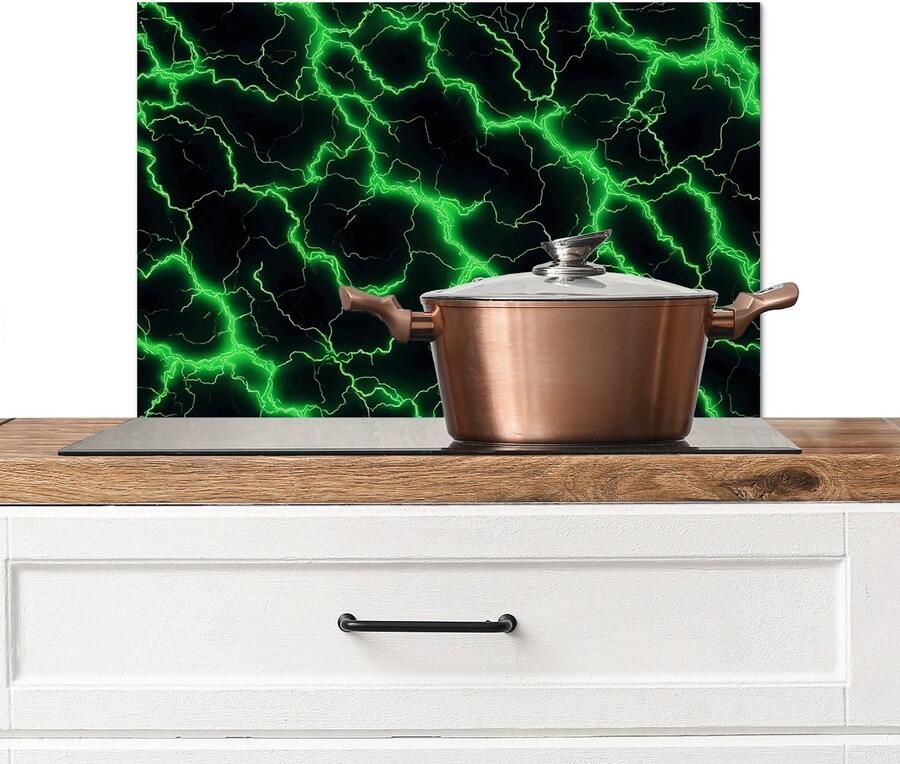KitchenYeah Spatscherm keuken 70x50 cm Kookplaat achterwand Bliksemflitsen Groen Energie Muurbeschermer Spatwand fornuis Hoogwaardig aluminium