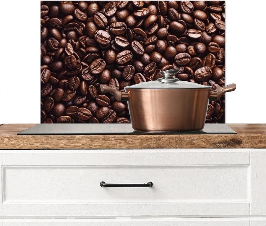 KitchenYeah Spatscherm keuken 70x50 cm Kookplaat achterwand Bonen Close-up Donkerbruin Muurbeschermer Spatwand fornuis Hoogwaardig aluminium