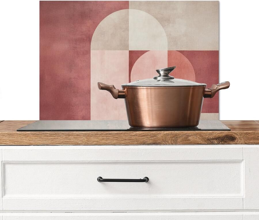 KitchenYeah Spatscherm keuken 70x50 cm Kookplaat achterwand Figuren Abstract Roze Muurbeschermer Spatwand fornuis Hoogwaardig aluminium