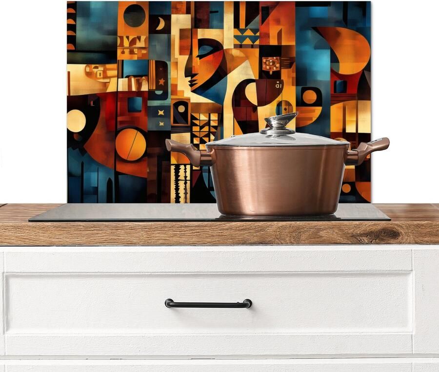KitchenYeah Spatscherm keuken 70x50 cm Kookplaat achterwand Figuren Abstract Symbolen Muurbeschermer Spatwand fornuis Hoogwaardig aluminium